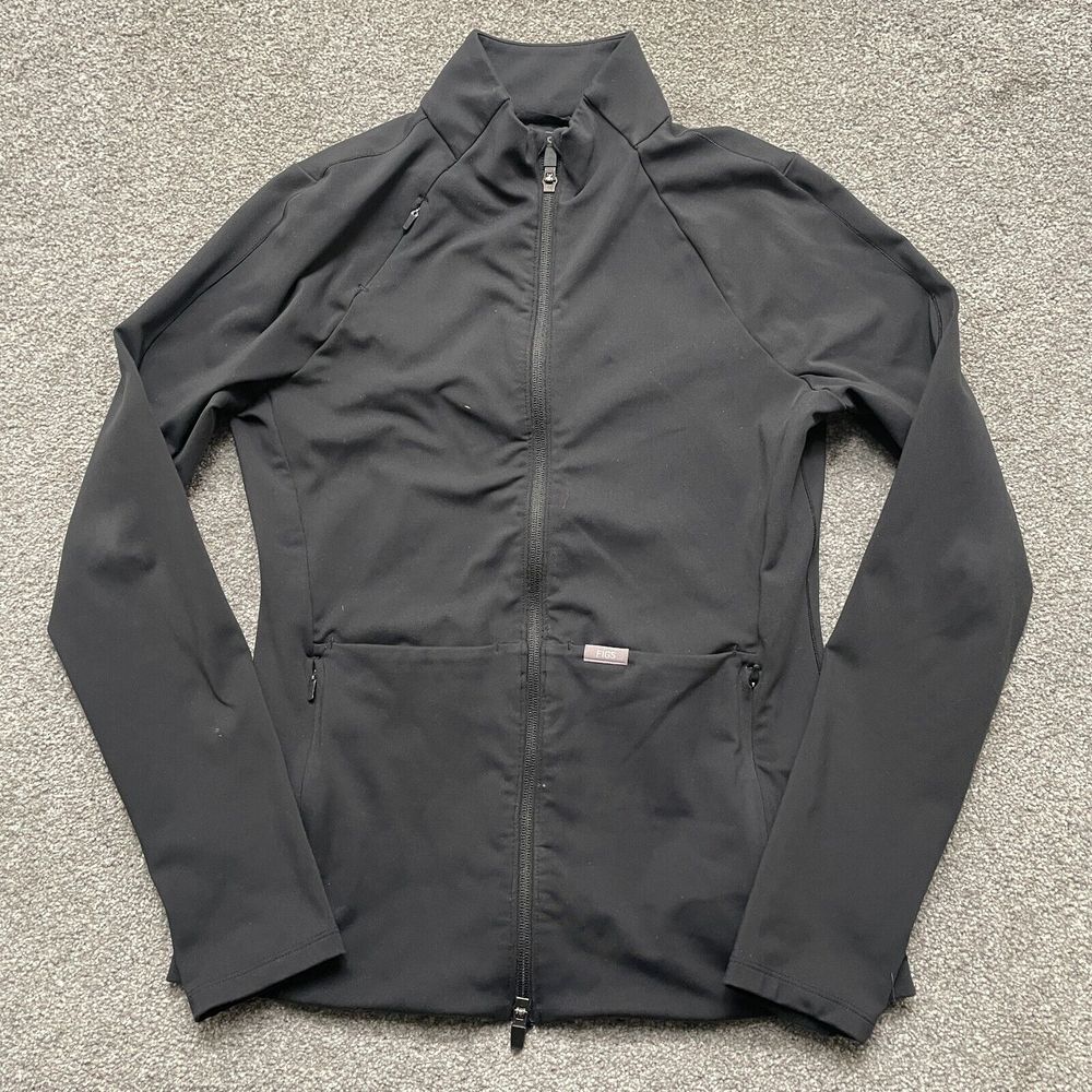 FIGS Women's Medium Black Contour Knit Scrub Jacket Full Zip